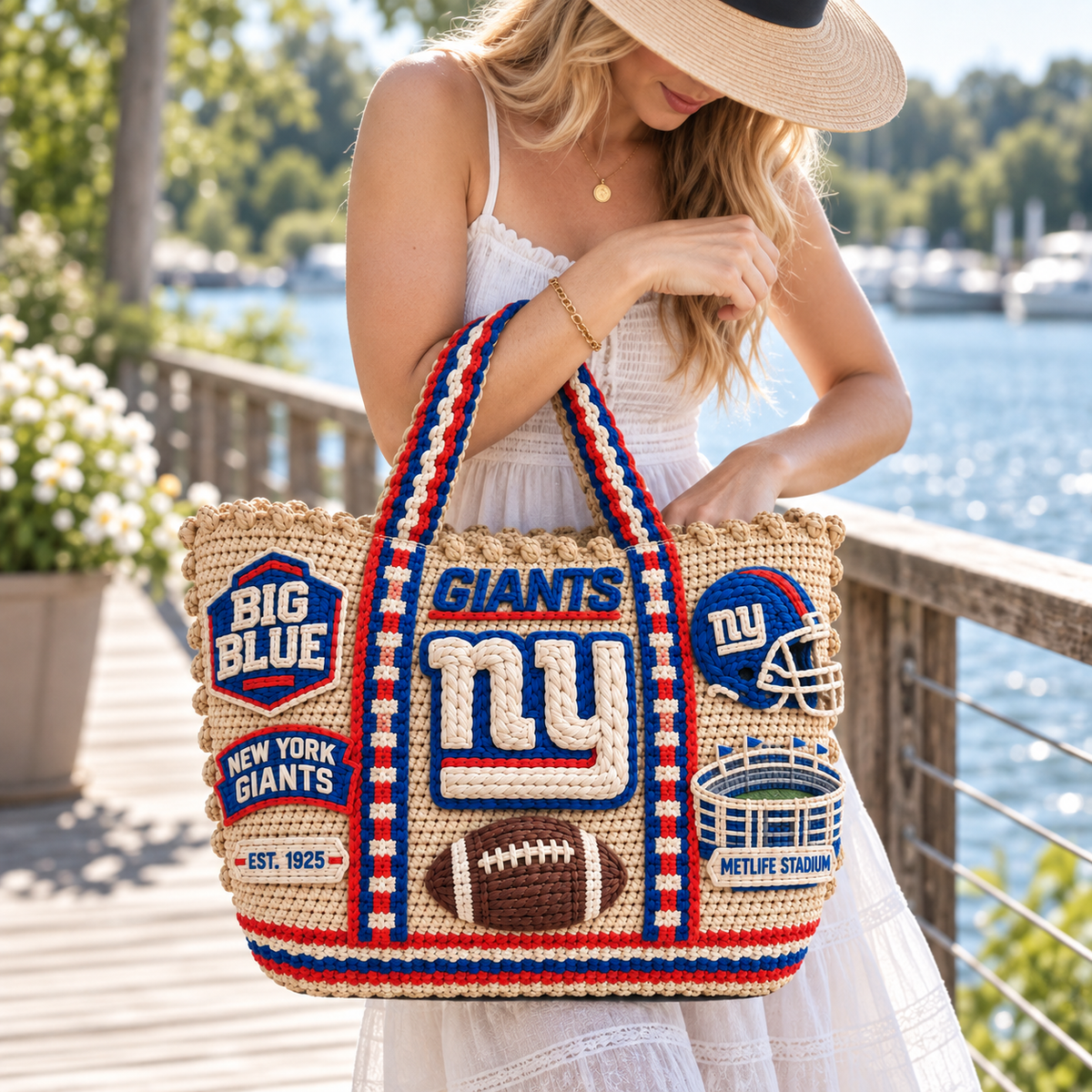 NYG Straw-Style Embellished Tote Bag NTKO