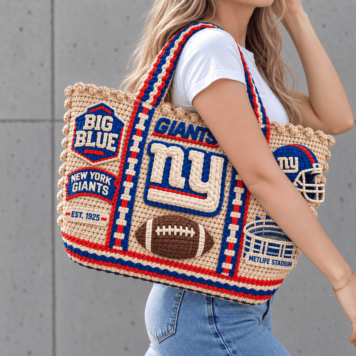 NYG Straw-Style Embellished Tote Bag NTKO