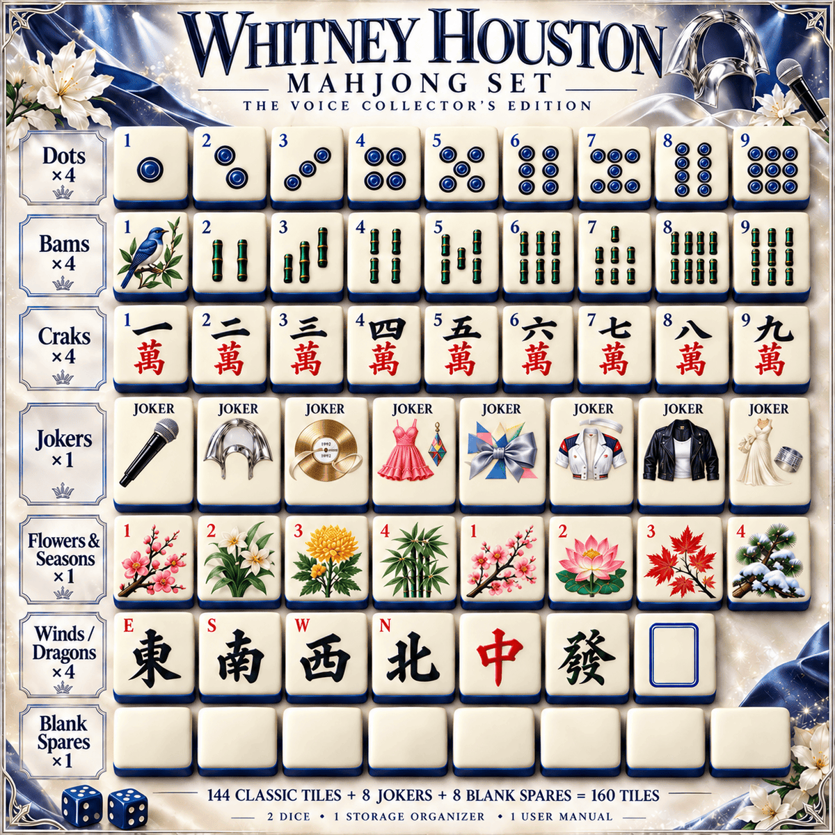 Premium WNHT Mahjong Tiles Set PVNA