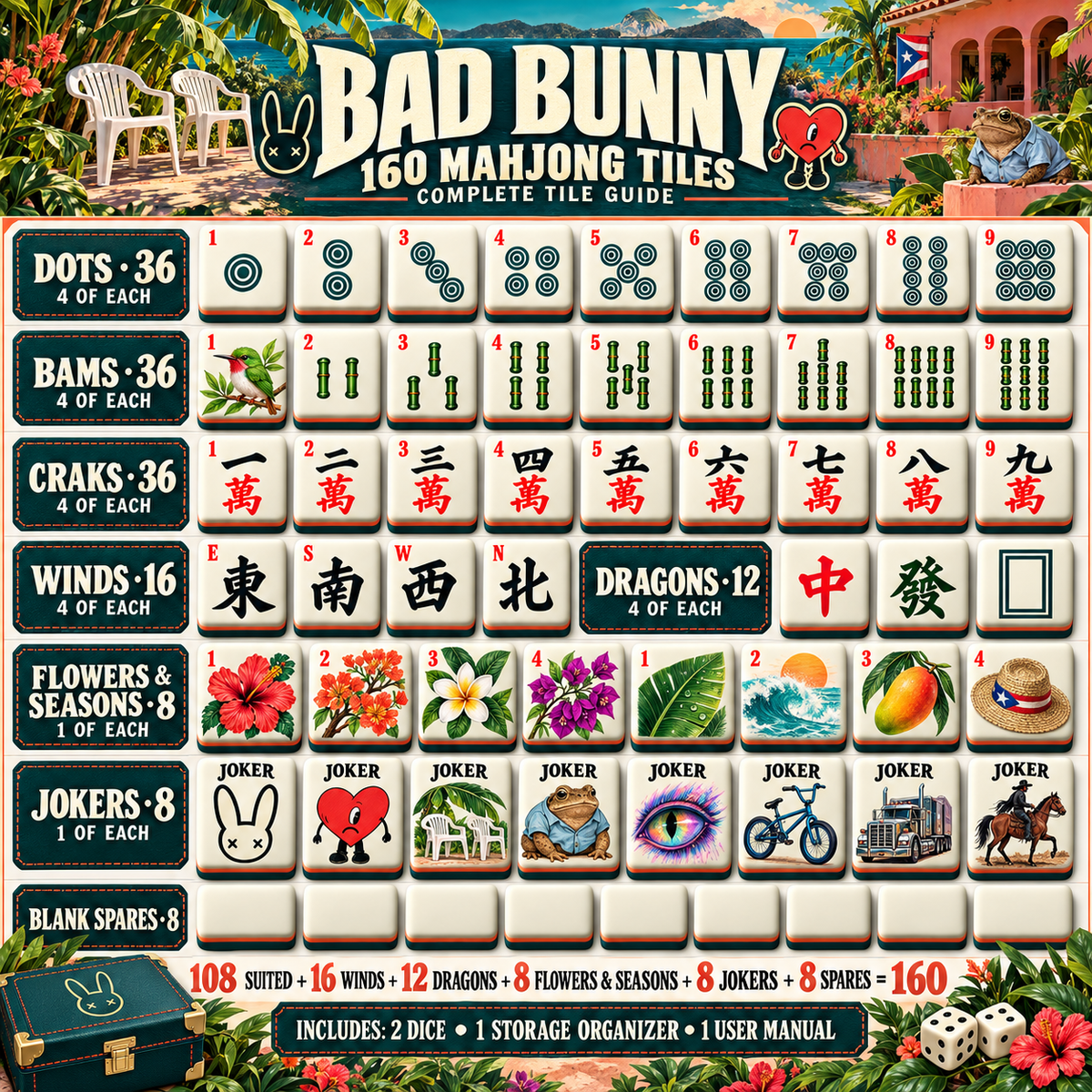 Premium BDBN Mahjong Tiles Set PVNA