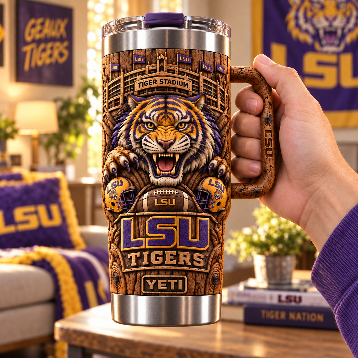 LSU 40oz Woodgrain Relief Tumbler NTTB