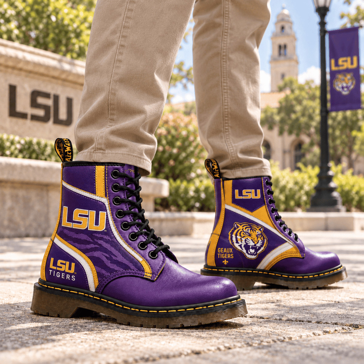 LSU Premium Leather Lace-Up Boots LNTH