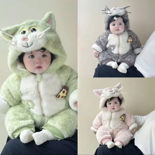 Baby Clothes 2025 Winter Onesie Full Moon 100 Days Piled Thickened Cotton-padded Cartoon Climbing Suit